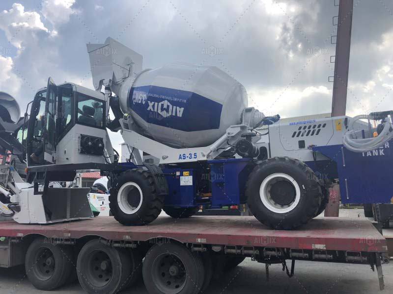 self-loading concrete mixer truck delivery